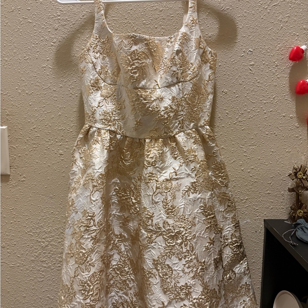 Elegant Gold Floral Kids Dress